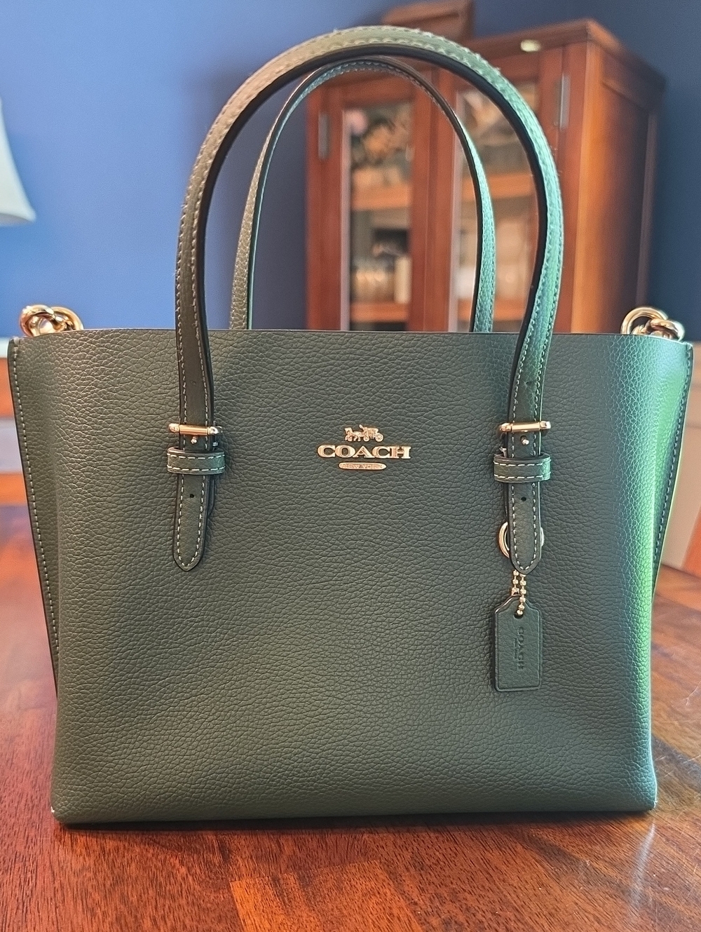 Coach Mollie Tote 25 Pine Green Hang Tag Purple Interior Crossbody Strap EUC